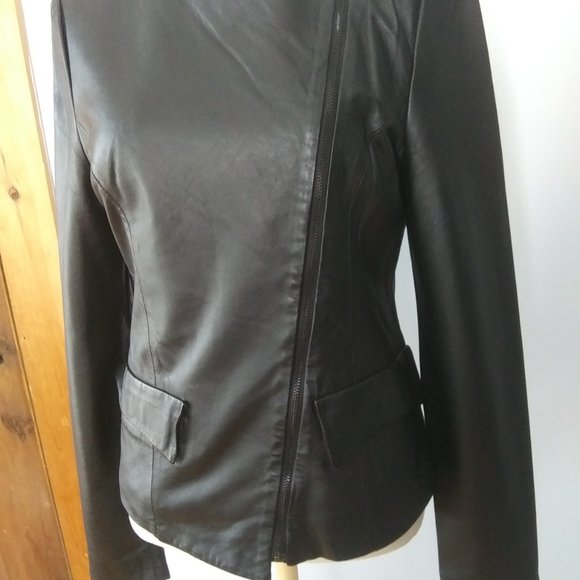 Geren Ford Black Leather Moto Jacket Coat silk lining  asymmetrical zipper Small - Picture 6 of 17